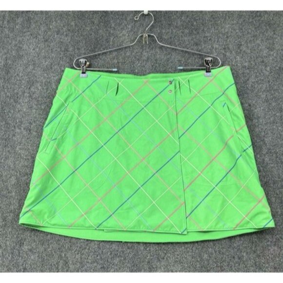 Nike Golf Dri-Fit Reversible Skirt Women’s 12 Green Plaid And Solid Tenniscore - Picture 1 of 16